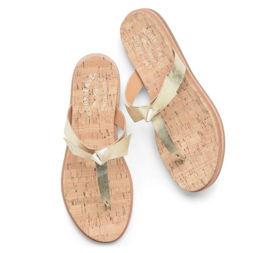 Kork-Ease Blake Metallic Leather Sandal Women’s 7 Light Gold Platino Thongs Cork